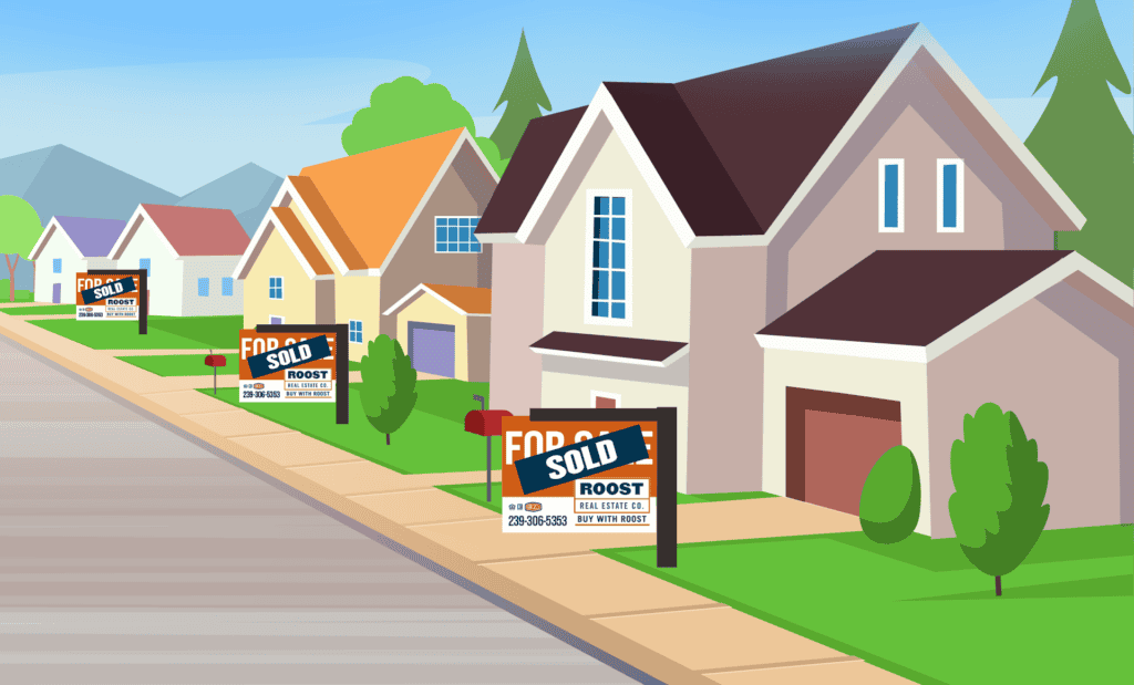 A street of homes with ROOST sold signs, on becoming a market maker in your neighborhood