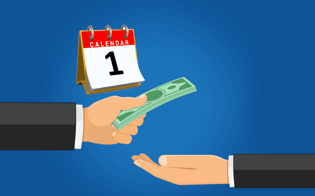 Cash passed from one hand to another beside a calendar, on why real estate investments are not passive income