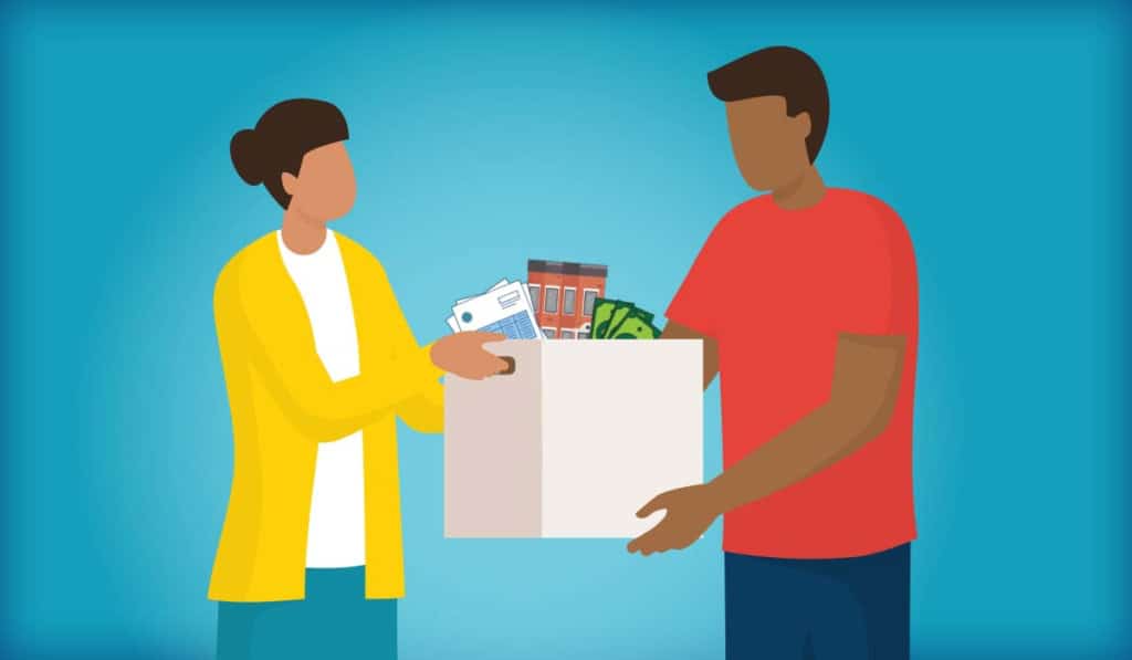 A tenant handing over a box of belongings, on current challenges facing rental property owners