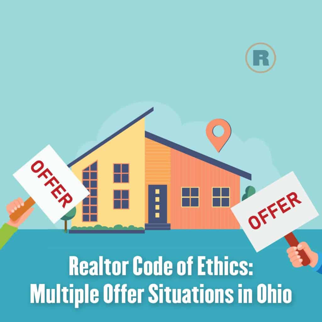 A house with two competing offer signs, for Realtor Code of Ethics rules on multiple offer situations in Ohio
