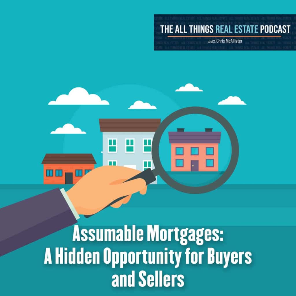 A magnifying glass over neighborhood homes, for assumable mortgages as an opportunity for buyers and sellers