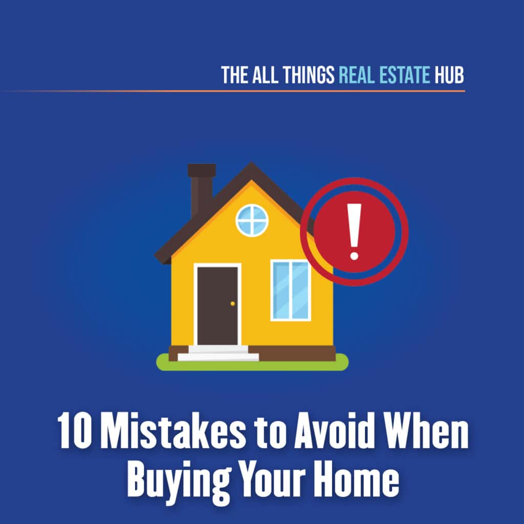 A house marked with a warning symbol, for 10 mistakes to avoid when buying your home